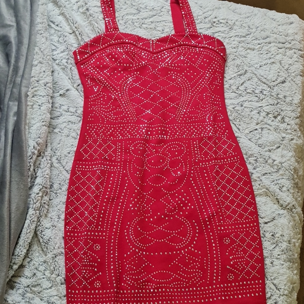 NWT HolidayFestive Red Bodycon Sweetheart Neckline with Rhinestones Size S